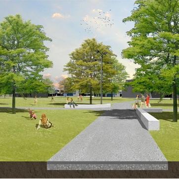 Toekomstbeeld Mahatma Gandhi wandel en fietspad