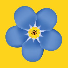 Een blauw vergeet-me-nietje op een gele achtergrond.