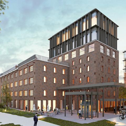 Toekomstbeeld van het stadsvernieuwingsproject Malt, met vooral de gebouwen.