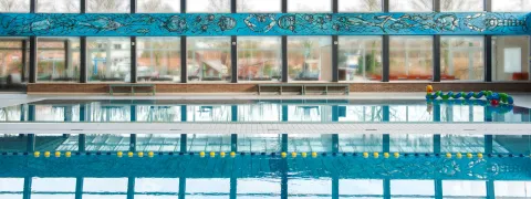 Het middenbad en klein bad van zwembad Geerdegemvaart
